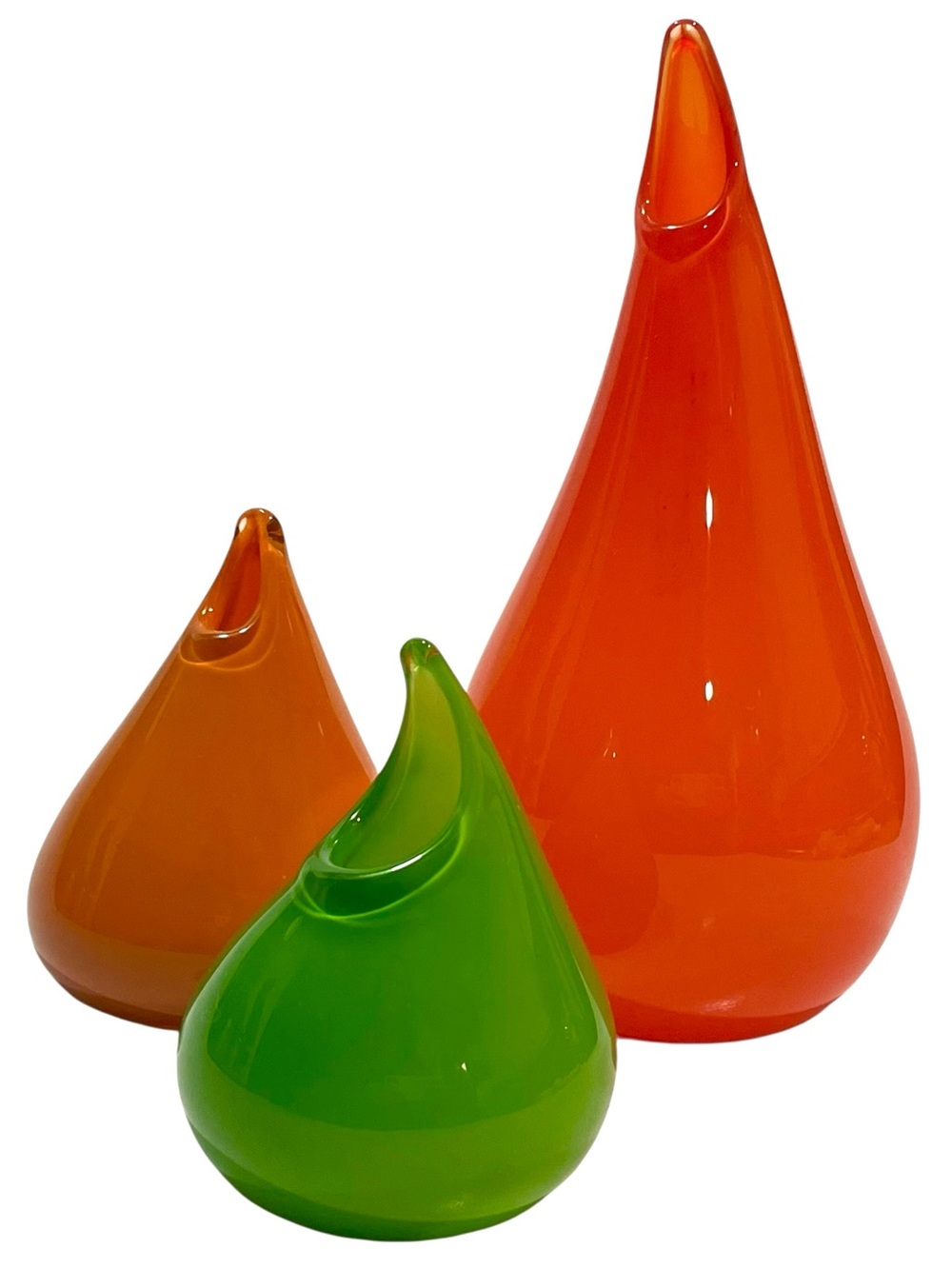 Vintage 1970s Signed Art Glass Trio of Bulbous Bud Vases - Mid-Century Modern